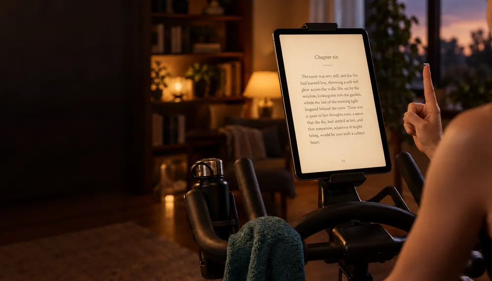 A tablet ready for a hands-free reading session